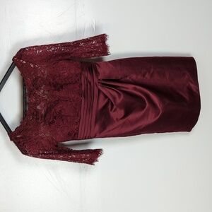 JJ's House NWT Sheath/Column Scoop Knee-Length Lace Satin Cocktail Dress